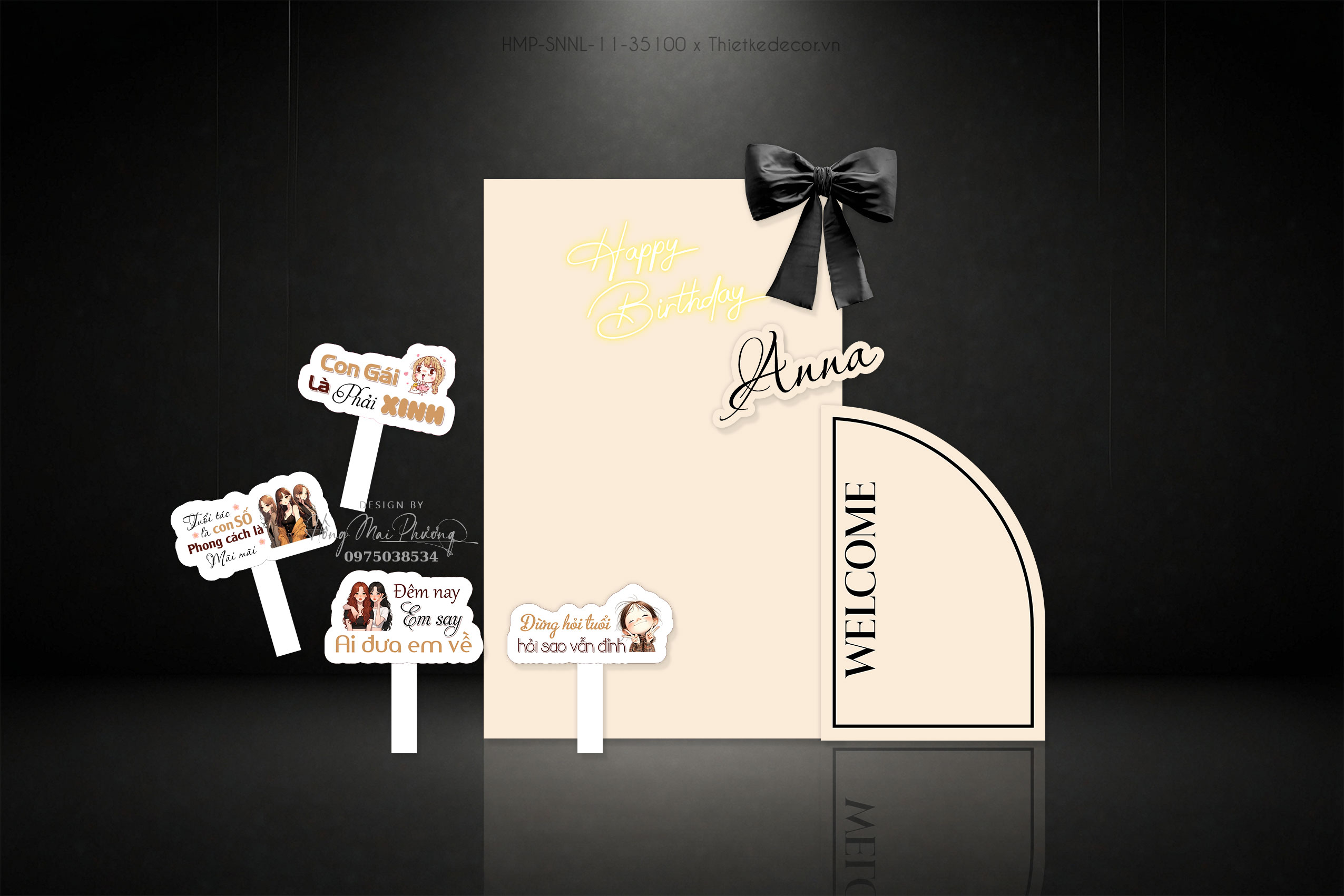 Sinh nhật người lớn tone kem kèm set 4 tag tinh giản